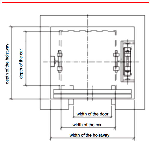 Drawing of Villa elevator with side counterweight